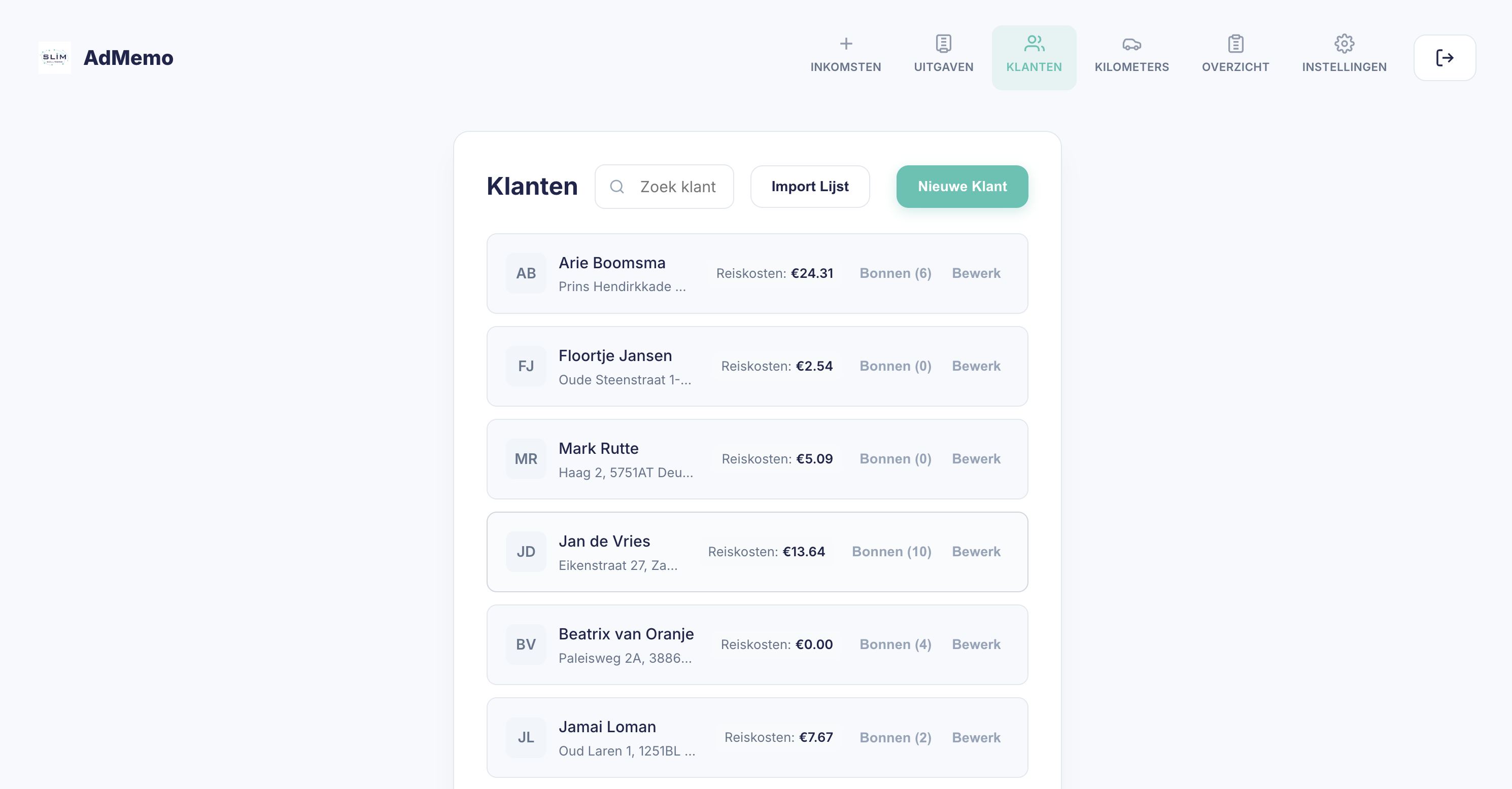Client overview screenshot