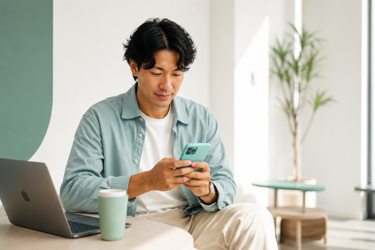 Zzp'er gebruikt AdMemo op zijn telefoon naast een laptop