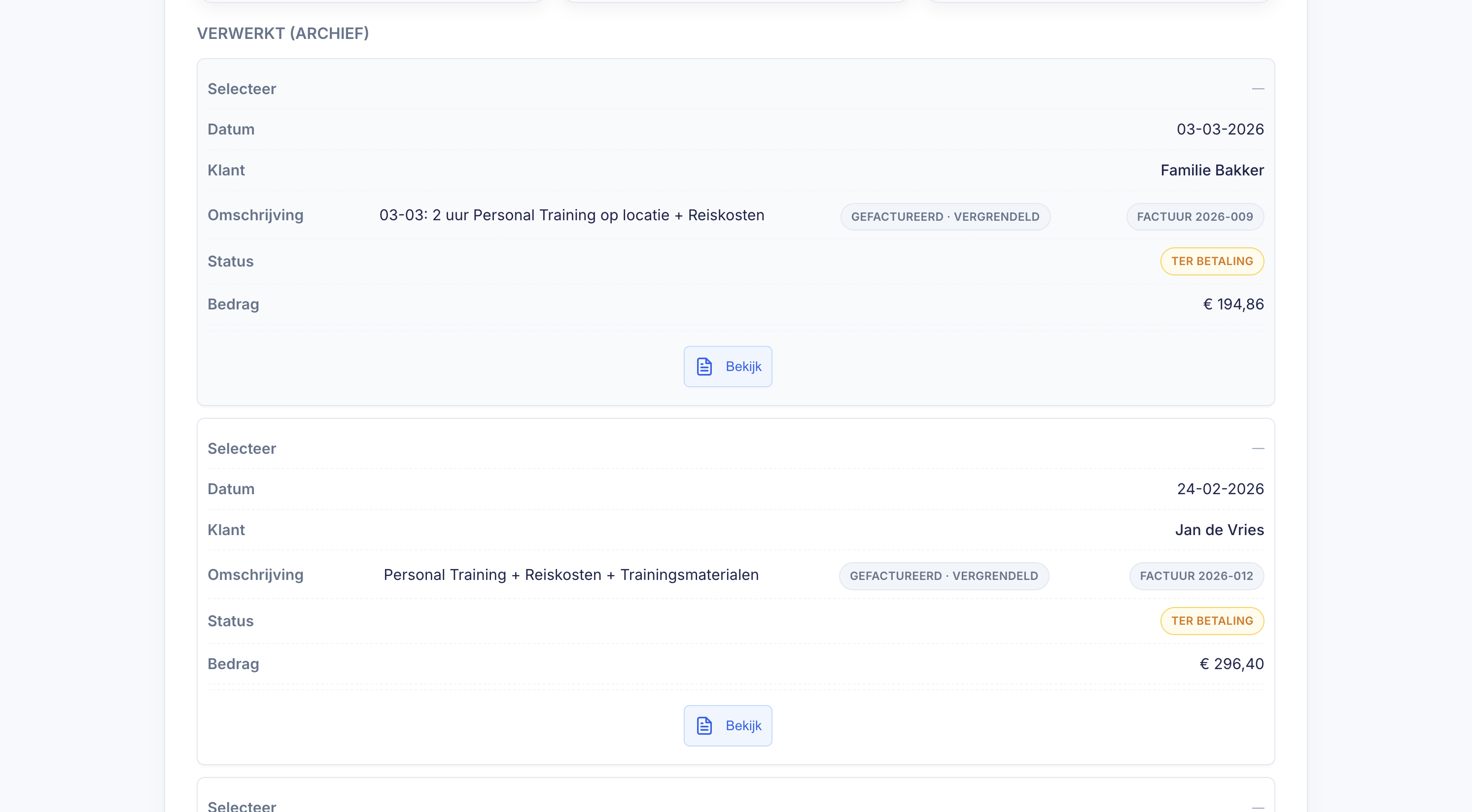 Werkbonnen overzicht screenshot